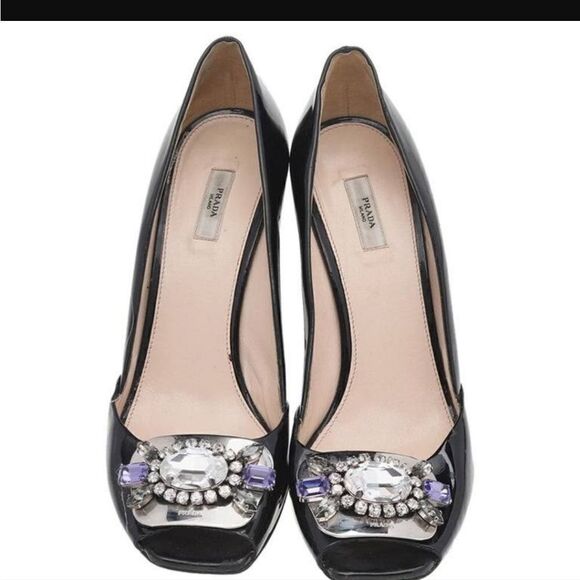 Prada Black Patent Leather Crystal Embellish - Picture 8 of 10